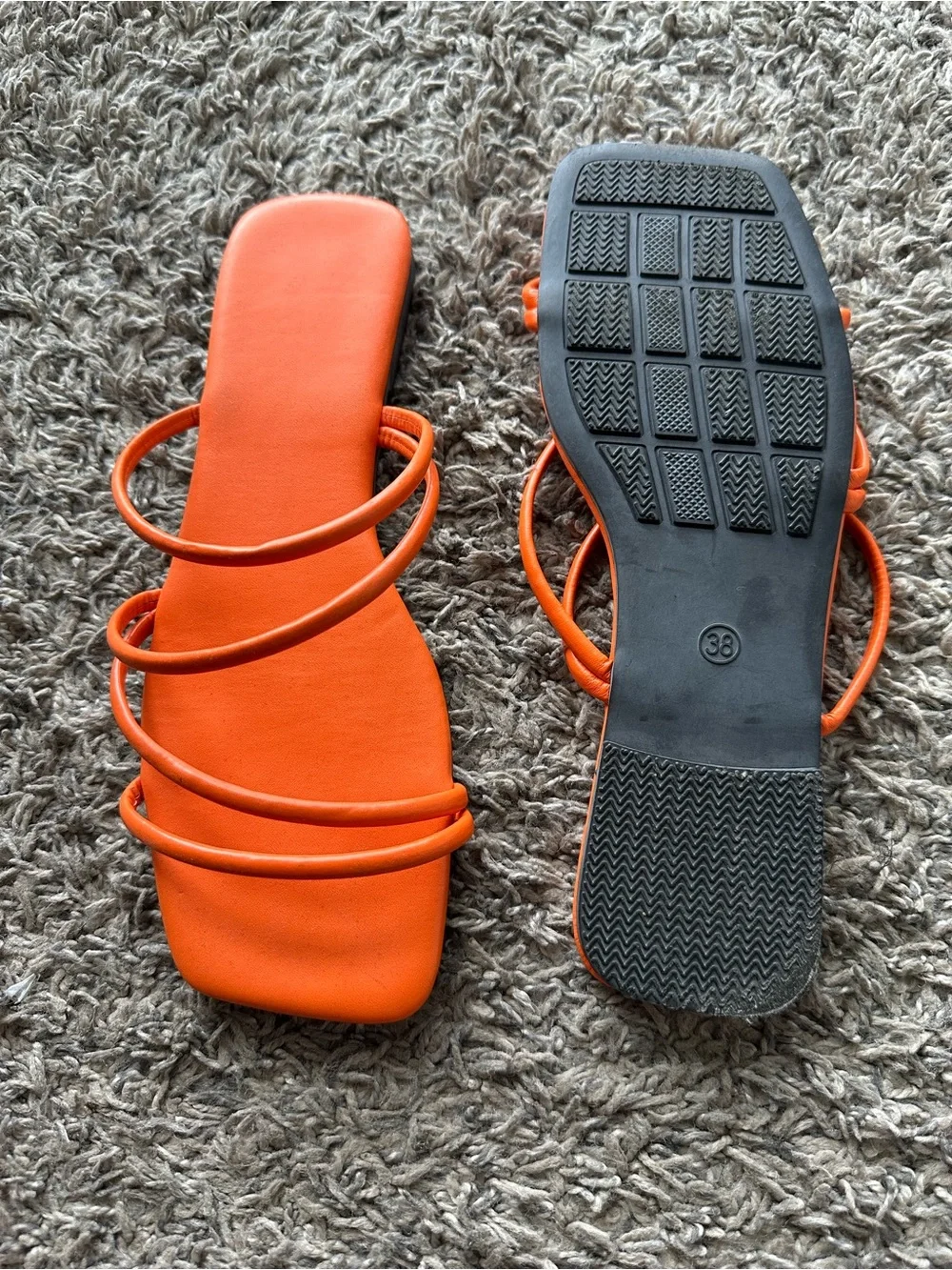 Women's Orange Strappy Square-Toe Slide Sandals